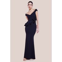Goddiva Scuba Crepe Rose Frill Maxi Dress Black