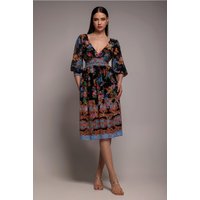 Chiffon Wrap Border Floral Print Midi Dress