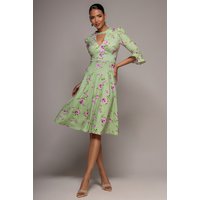 Floral Printed Flared Sleeve Midi Sage Green