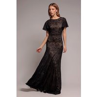 Goddiva Flutter Sleeve Lace A-Line Maxi Dress - Black