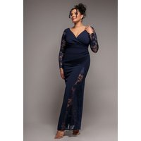 Scuba & Lace Wrap Maxi Dress Navy Blue