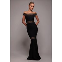 Goddiva Off The Shoulder Ribbed Bodycon Maxi Dress - Black