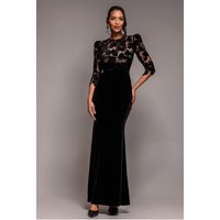 Goddiva Scalloped Velvet Crochet Maxi Dress - Black