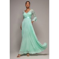 Scalloped Lace Bodice Pleated Chiffon Line Maxi Dress Mint Green