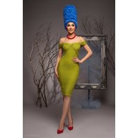 Strapless Bodycon Midi Marge Simpson Inspired Halloween Costume Lime Green