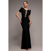 Diamante Embellished Heart Brooch Scuba Maxi Dress