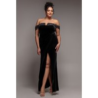 Off Shoulder Hotfix Diamante Wing Velvet Maxi Dress