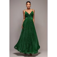 Sleeveless Pleated Line Lurex Maxi Dress Emerald Green