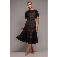 Goddiva Flutter Sleeve Lace A-Line Midi Dress - Black