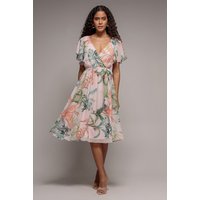 Floral Printed Flutter Sleeve Chiffon Midi Dress Off White