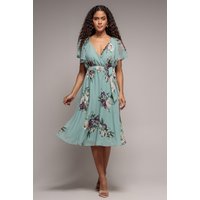 Floral Printed Flutter Sleeve Chiffon Midi Dress Sage Green