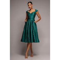 Crushed Satin Sleeveless Line Midi Dress Emerald Green