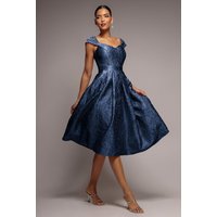 Crushed Satin Sleeveless Line Midi Dress Navy Blue