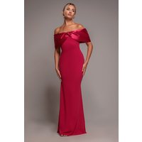 Goddiva Twist Knot Satin & Scuba Bardot Maxi Dress - Magenta