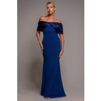 Goddiva Twist Knot Satin & Scuba Bardot Maxi Dress - Royal Blue
