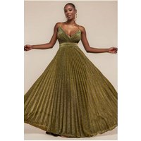 Goddiva Sleeveless Pleated A Line Lurex Maxi Dress - Gold
