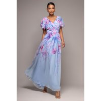 Printed Silky Chiffon Flutter Sleeve Maxi Dress