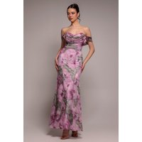 Goddiva Cowl Neck Floral Print Jacquard Chiffon Maxi Dress - Blush Pink