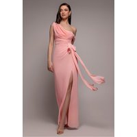 One Shoulder Cowl Bow Detail Maxi Dress Blush Pink
