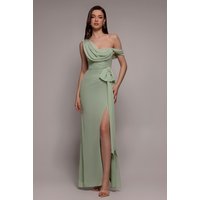 One Shoulder Cowl Bow Detail Maxi Dress Sage Green