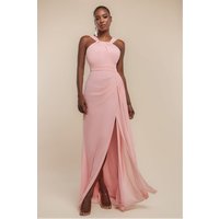 Halterneck Thigh Split Chiffon Maxi Dress Blush Pink