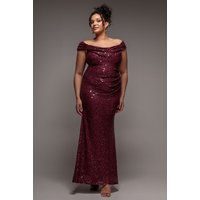 Cap Sleeve Iridescent Sequin Cowl Maxi Dress Burgundy Red
