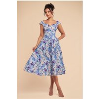 Goddiva Floral Print A-Line Sweetheart Midi Dress - Powder Blue