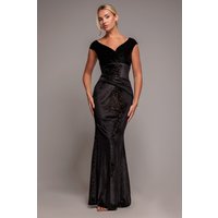 Shimmer Velvet Bardot Maxi Dress Gold