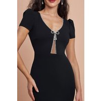 Goddiva Diamante Embellished Bow Scuba Crepe Maxi Dress - Black