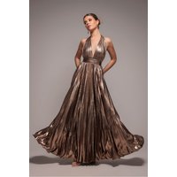 Goddiva Sunrise Foil Halterneck A-Line Maxi Dress - Bronze