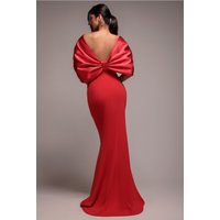 Goddiva Off Shoulder Back Satin Bow Scuba Maxi Dress - Red