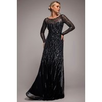Goddiva Ombre Sequin Beaded Flared Long Sleeve Maxi Dress - Black