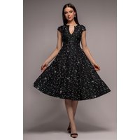 Bead Embellished Jacquard Line Midi Dress