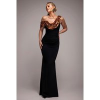 Cowl One Shoulder Contrast Sequin & Scuba Crepe Maxi Dress