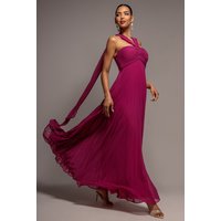 Goddiva Sleeveless Pleated Chiffon Multiway Scarf Maxi Dress - Magenta