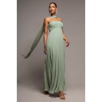 Goddiva Sleeveless Pleated Chiffon Multiway Scarf Maxi Dress - Sage Green