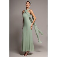 Cross Front Scarf Back Chiffon Mermaid Maxi Dress Sage Green