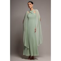 Goddiva Cross Front Scarf Back Chiffon Mermaid Maxi Dress - Sage Green