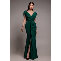 Goddiva Cowl Plunge Draped Mermaid Maxi Dress - Emerald Green