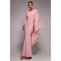 Goddiva Cape Sleeve Chiffon And Scuba Crepe Maxi Dress - Blush Pink