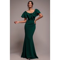 Cape Sleeve Detail Front Tie Maxi Dress Emerald Green