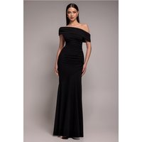 Pleated One Shoulder Bardot Fit Flare Maxi Dress