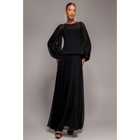 Goddiva Bishop Sleeve Peplum Top Scuba Crepe And Chiffon Maxi Dress - Black