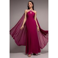 Goddiva Multiway Cape Chiffon With Embellished Trim Maxi Dress - Magenta