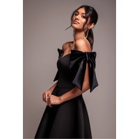 Scuba Off Shoulder Velvet Bow Skater Midi Dress