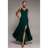 Chiffon Cowl Twisted Rope Strap Lace up Flared Maxi Dress Emerald Green