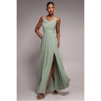 Goddiva Chiffon Cowl Twisted Rope Strap Lace-up Flared Maxi Dress - Sage Green