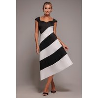 Goddiva Striped Contrast Asymmetric Midi Dress - Black Cream