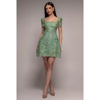 Goddiva Scallop Edge Corset Back Structured Lace Mini Dress - Sage Green