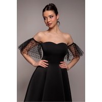 Scuba & Polka Mesh Off Shoulder Midi Dress